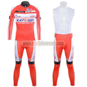 2012 Team KATUSHA Cycling Long Sleeve Bib Kit Red
