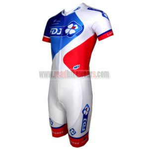 2015 Team FDJ Short Sleeves Triathlon Biking Apparel Skinsuit White Blue Red