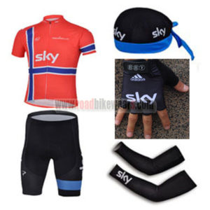 2013 Team SKY Cycling Set Jersey and Shorts+Bandana+Gloves+Arm Sleeves Red