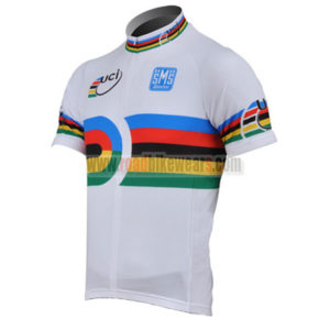 2010 Team Santini UCI Champion Biking Jersey Maillot Shirt White Rainbow